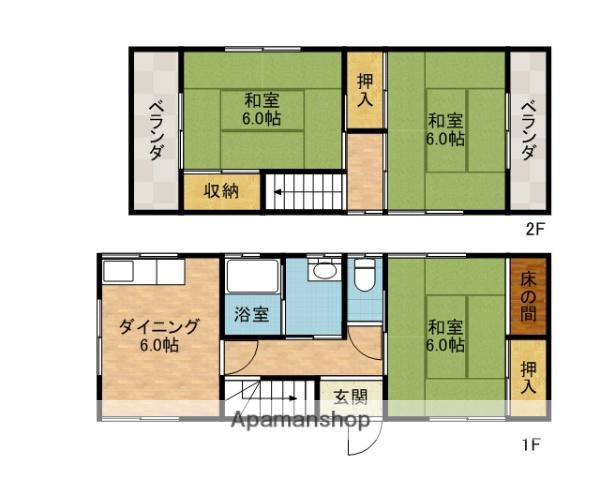 東海道本線 高槻駅 バス乗車時間:15分 上の口バス停で下車 徒歩2分 2階建 築52年(3DK)の間取り写真