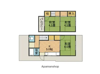 東海道本線 高槻駅 徒歩20分 2階建 築56年(3DK)の間取り写真