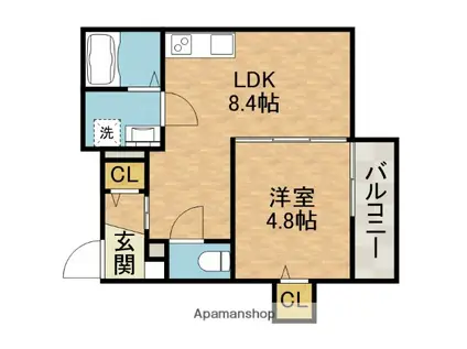 高槻市古曽部共同(1LDK/2階)の間取り写真