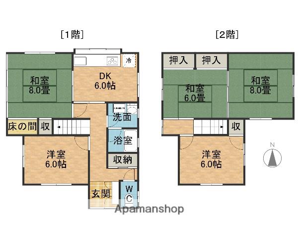 近鉄南大阪線 藤井寺駅 徒歩4分 2階建 築46年(5DK)の間取り写真