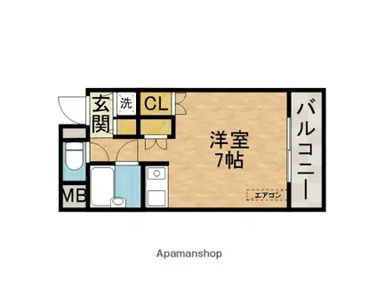 ヴィユーフルーヴ1(ワンルーム/1階)の間取り写真