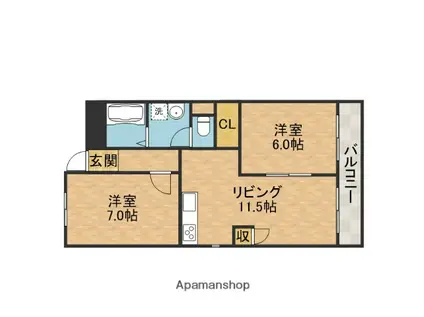 マンション紫明園(2LDK/3階)の間取り写真