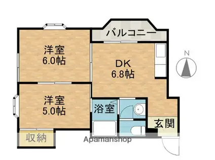 ヴァイセスシュロス南茨木(2DK/3階)の間取り写真