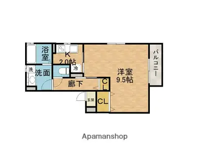 アウラ千里丘(1K/2階)の間取り写真