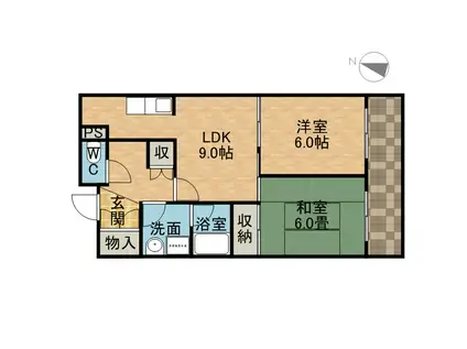 阪急電鉄京都線 南茨木駅 徒歩21分 3階建 築36年(2LDK/1階)の間取り写真