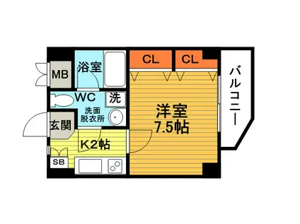 シャインビュー豊中(1K/2階)の間取り写真
