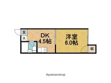 ハイツユキB棟(1DK/1階)の間取り写真