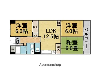 エバーグリーンハイツ(3LDK/4階)の間取り写真