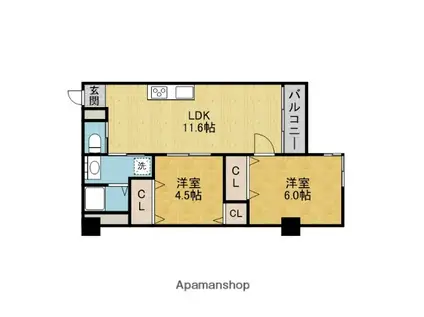 エルベコート豊中向丘(2DK/3階)の間取り写真