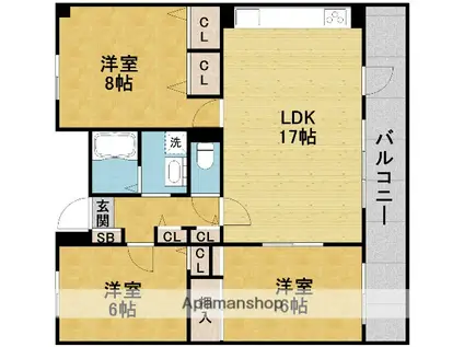 緑丘マンション(3LDK/3階)の間取り写真