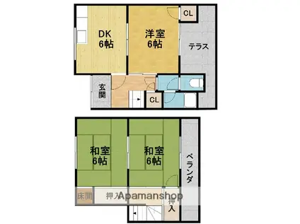 阪急電鉄宝塚線 曽根駅(大阪) 徒歩6分 2階建 築47年(3DK)の間取り写真