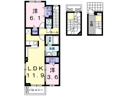 ディアコート口酒井 弐番館(2LDK/3階)の間取り写真