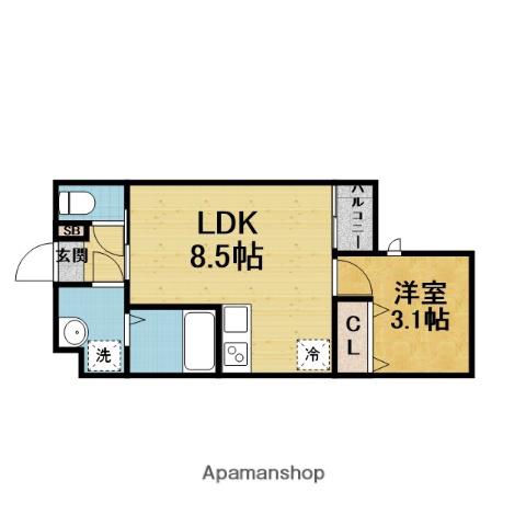 アヴェニール蛍池南町(1LDK/1階)の間取り写真