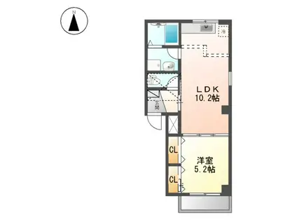 COMFORT上の町(1LDK/2階)の間取り写真