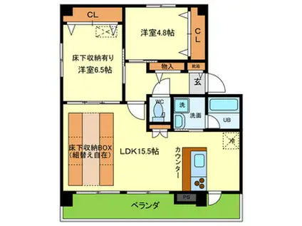 サンオーク荒牧(2LDK/1階)の間取り写真