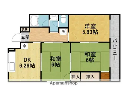 笹部ハイツ(3LDK/3階)の間取り写真