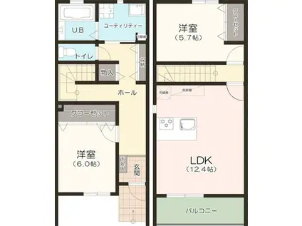 クラベール千里川(2LDK/1階)の間取り写真