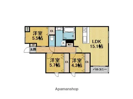 GRAND STEADY 桜の町(3LDK/1階)の間取り写真