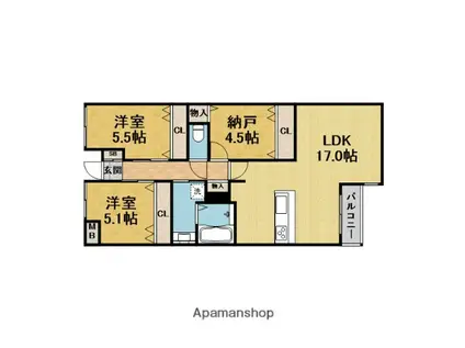 GRAND STEADY 桜の町(2SLDK/1階)の間取り写真
