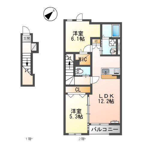 フォレスト宝塚1(2LDK/2階)の間取り写真