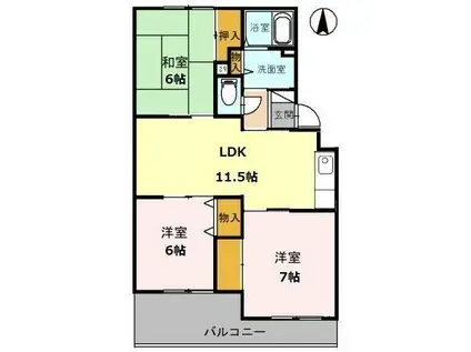 北仁川シティハイツ(3LDK/2階)の間取り写真