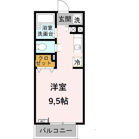 パセオグリーンヒルズ(1K/1階)の間取り写真