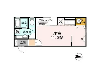 メープルヒル(ワンルーム/1階)の間取り写真