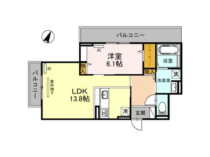 LA VIE BELLE 塚口(1LDK/2階)の間取り写真