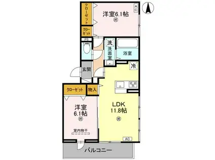 LAMAISON塚口(2LDK/2階)の間取り写真