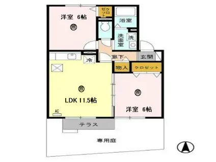 ライフランドスケープA棟(2LDK/1階)の間取り写真