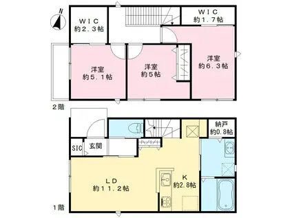 福知山線 川西池田駅 徒歩11分 2階建 築1年(3LDK)の間取り写真