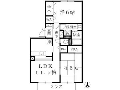 八王寺レジデンス(2LDK/1階)の間取り写真