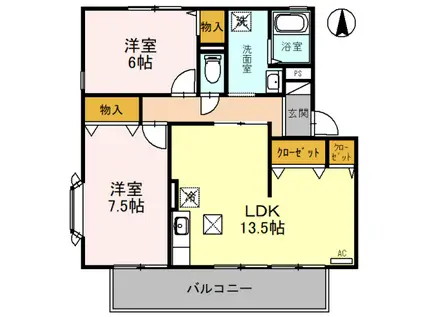 クレスト北ノ口(2LDK/2階)の間取り写真