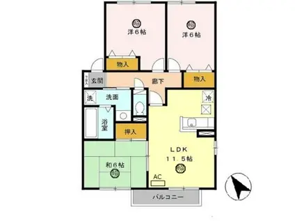 グリーンフォーレスト伊丹B棟(3LDK/2階)の間取り写真