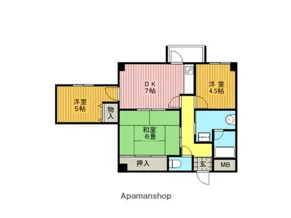 JSC豊中城山(3DK/1階)の間取り写真