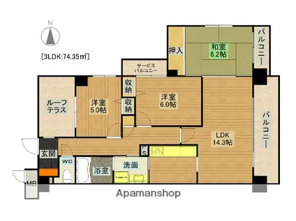 ヴィルヌーブ緑地公園ノースヒル(3LDK/9階)の間取り写真