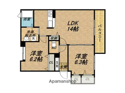 MS SHAMAISON(2LDK/2階)の間取り写真