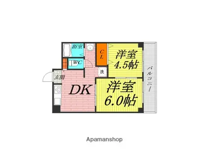 MJハイツ(2DK/6階)の間取り写真