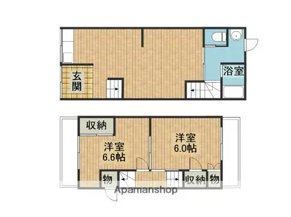 阪急電鉄宝塚線 庄内駅(大阪) 徒歩18分 2階建 築42年(2LDK)の間取り写真