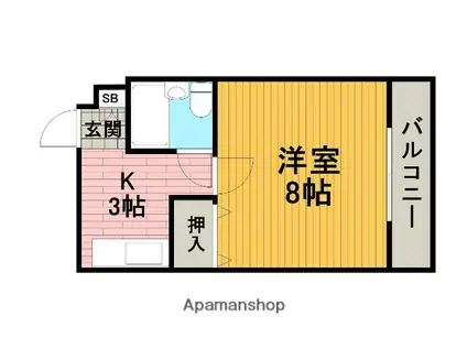 ヴィラバショウ(1K/3階)の間取り写真