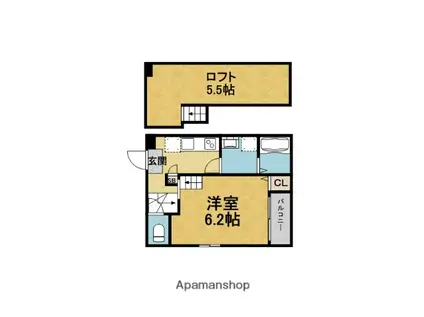 ハーモニーテラス宝山町(1K/2階)の間取り写真