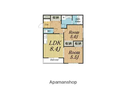 クレセル利倉東Ⅱ(2LDK/3階)の間取り写真