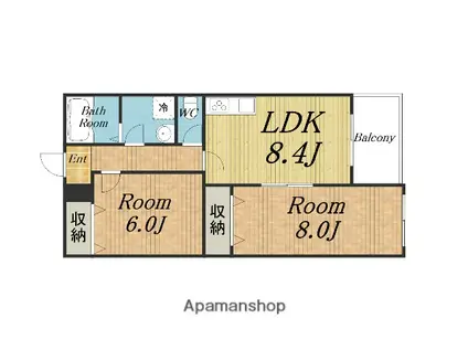 クレセル利倉東Ⅰ(2LDK/2階)の間取り写真