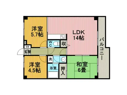 サニープラザ(3LDK/6階)の間取り写真