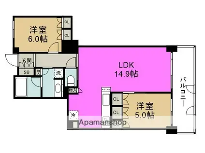 大阪福島タワー(2LDK/7階)の間取り写真
