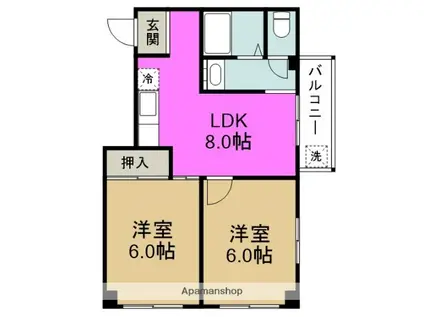 パインコート大淀(2DK/5階)の間取り写真