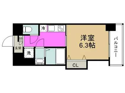 LUXE福島(1K/9階)の間取り写真