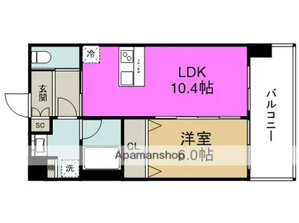 ディームス福島(1LDK/4階)の間取り写真