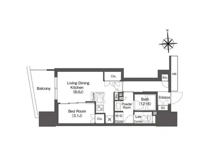 コンフォリア・リヴ本町ウエストQ(1LDK/14階)の間取り写真