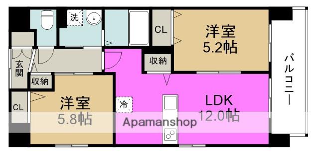 アリアソワン福島鷺洲(2LDK/5階)の間取り写真